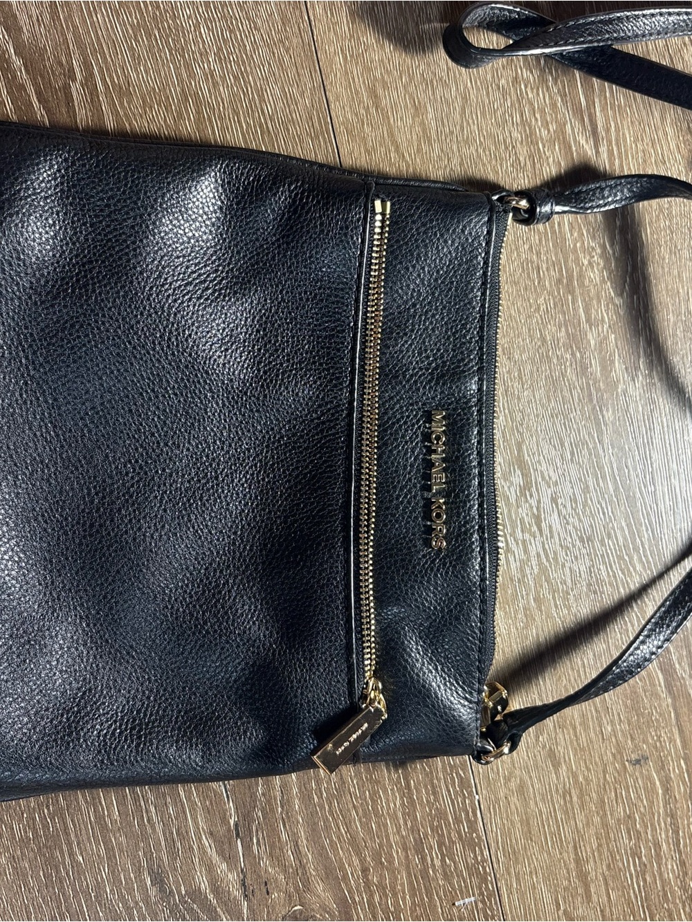 Michael Kors Black Pebbled Leather Crossbody with Gold Hardware